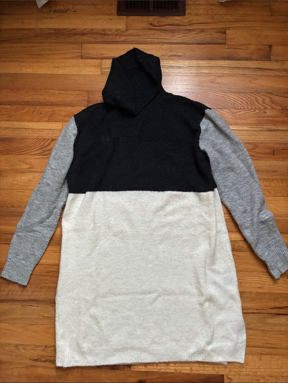 Colorblock Turtleneck Mini Dress in Black, Gray & Cream